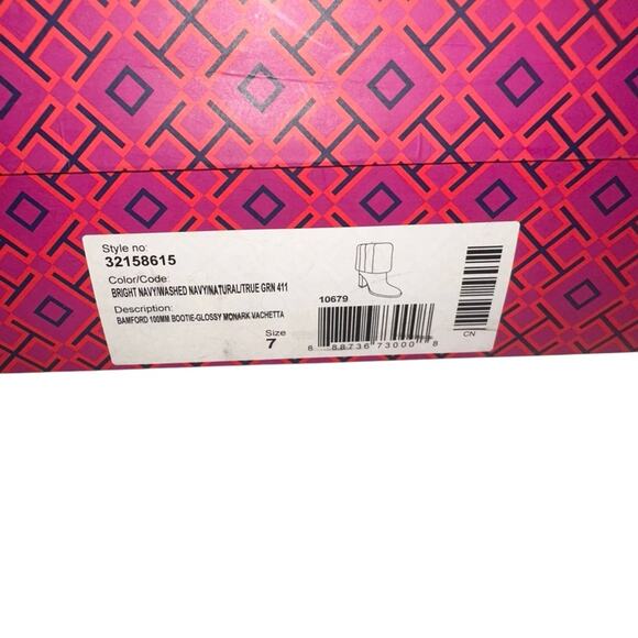 Tory Burch Bamford 100mm Navy Lamb Fur Block Heel Booties 7M - Picture 10 of 10